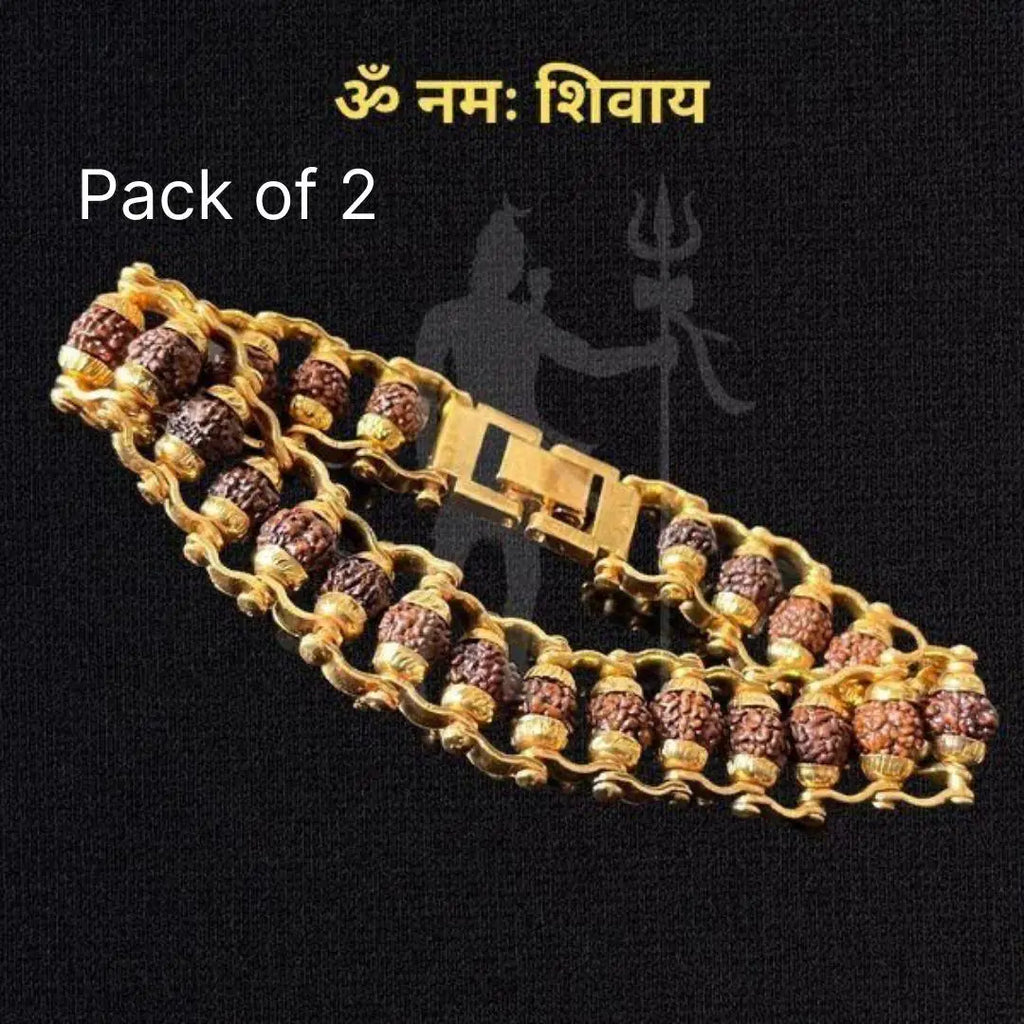 Paanch Mukhi Rudraksha Bracelet with Gold Plating – Pack of 2