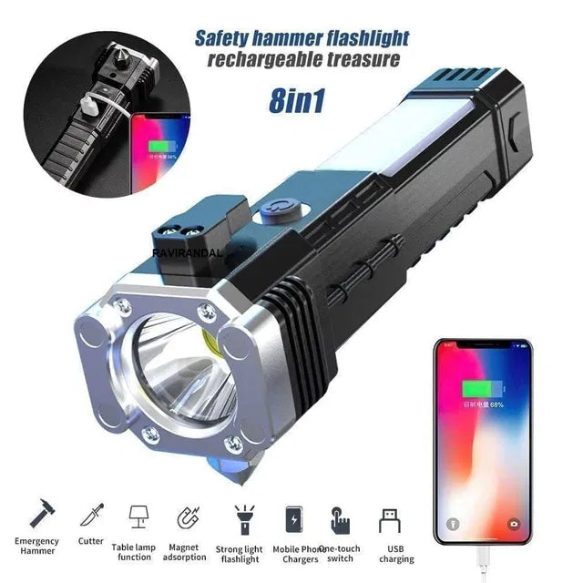 8 in 1 Portable Rechargeable LED Torch Flashlight